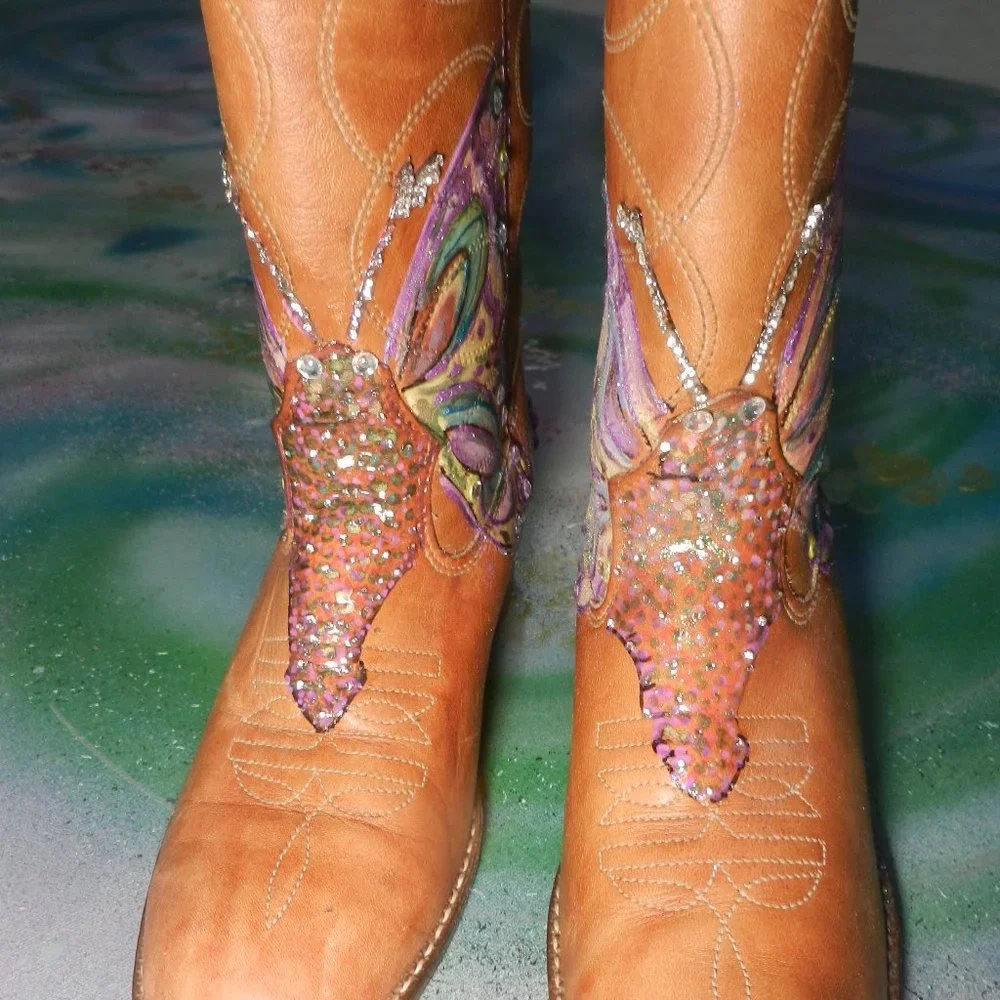 VTG OOAK ButterFly Me boots custom western cowboy boots Texas USA wearable art… - Picture 2 of 16